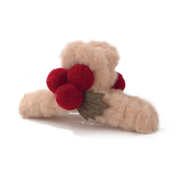 如花梦 可爱樱桃鲨鱼夹头饰 亚克力  毛绒 发夹 女款