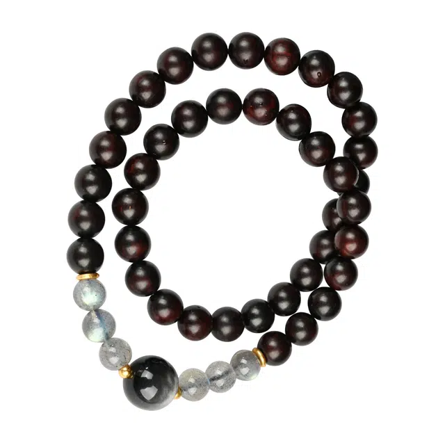 天纵 小叶招财转运清冷感好运猫眼石  双圈叠戴紫 檀木佛珠串珠 紫檀属 手串 男女同款情侣款