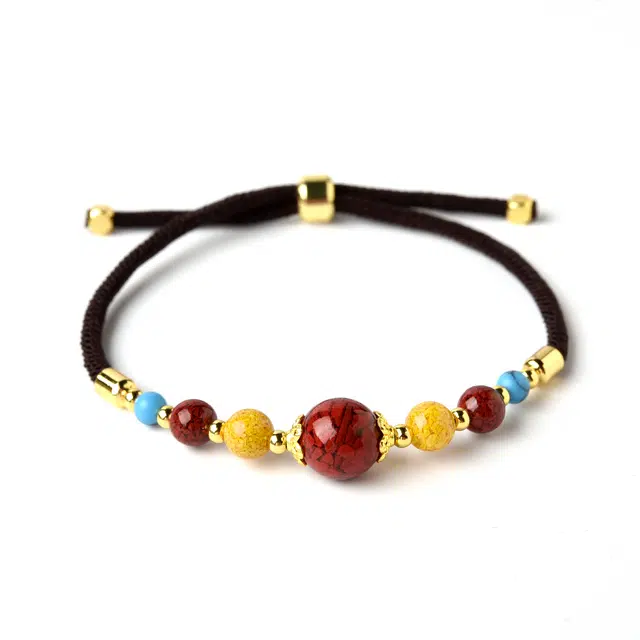 灵菲 真品原矿晶体砂雄黄 编织手绳蛇年本命饰品 生日送礼礼盒#好运 再造辰砂朱砂 手链 男女同款情侣款