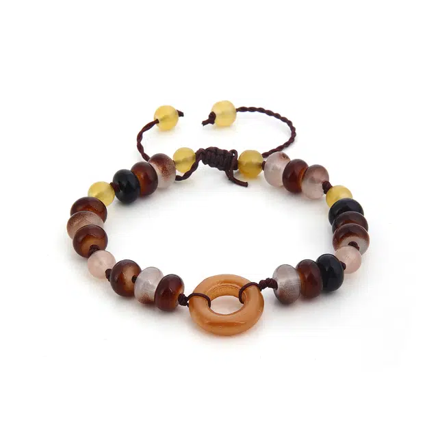 克兰茜 平安喜乐一帆风顺 新中式国风平安扣复古转运珠手绳 福气满满阖家欢乐有钱花可调节编织绳 送礼女生节日生日好运 玻璃 手链 女款