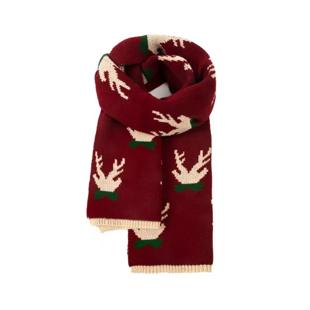 白卷 小鹿提花 长方形 绒线围巾 男女同款情侣款