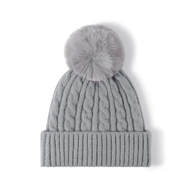 浪莎 加绒加厚提花带毛球针织冬季通勤外出保暖出游骑行毛线 腈纶 绒线帽 女款