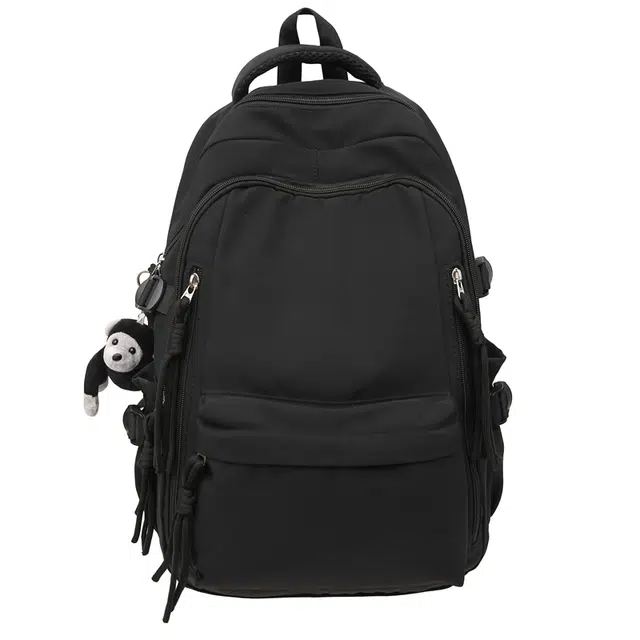 行途 大容量防泼水旅行背包简约纯色初中生高中生大学生书包 尼龙 双肩包 常规 男女同款情侣款 黑色/白色/酒红色/蓝色