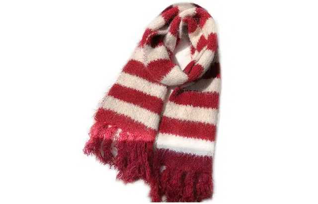 优幽兰 复古红色小众设计感条纹流苏针织护颈防寒 秋冬季韩系氛围感百搭加厚保暖学生高级感穿搭 绒线围巾 女款