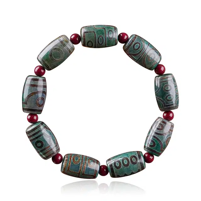 谧月珠宝 藏式 一二三五六九眼天珠全家福多宝高含量朱砂护身符民族风复古百搭轻奢高级设计好运 玛瑙 手串 男女同款情侣款