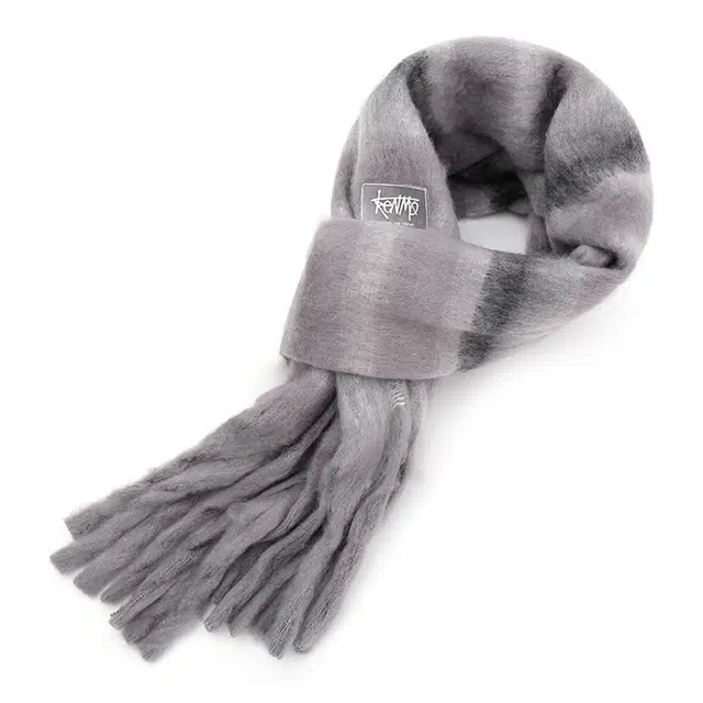 肯默 马海撞色条纹流苏 毛绒保暖 百搭时尚 涤纶 绒线围巾 男女同款情侣款