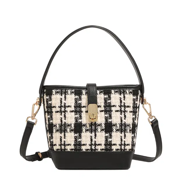 恒源祥 小众休闲简约日常通勤时尚百搭 呢子 手提单肩斜挎包 女款 黑色