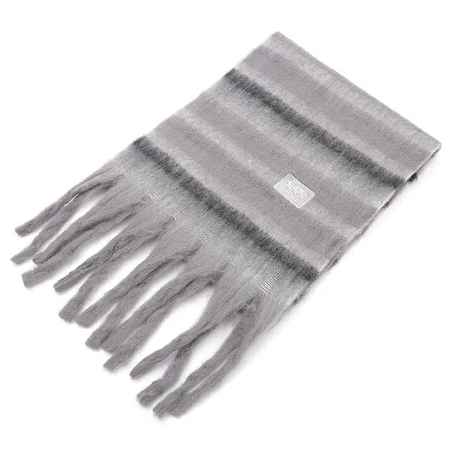 肯默 马海撞色条纹流苏 毛绒保暖 百搭时尚 涤纶 绒线围巾 男女同款情侣款