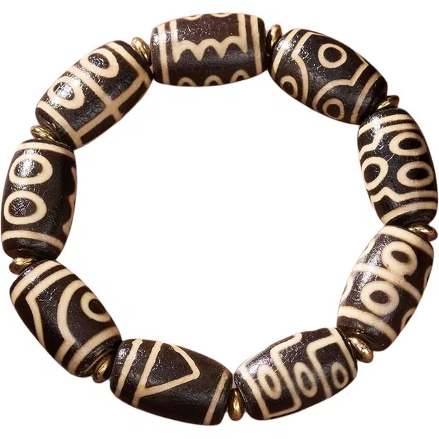 谧月珠宝 藏式九眼天珠 新中式国潮复古民族风精致大气简约佛珠文玩手持全家福出游百搭必备好运 玛瑙 手串 男女同款情侣款