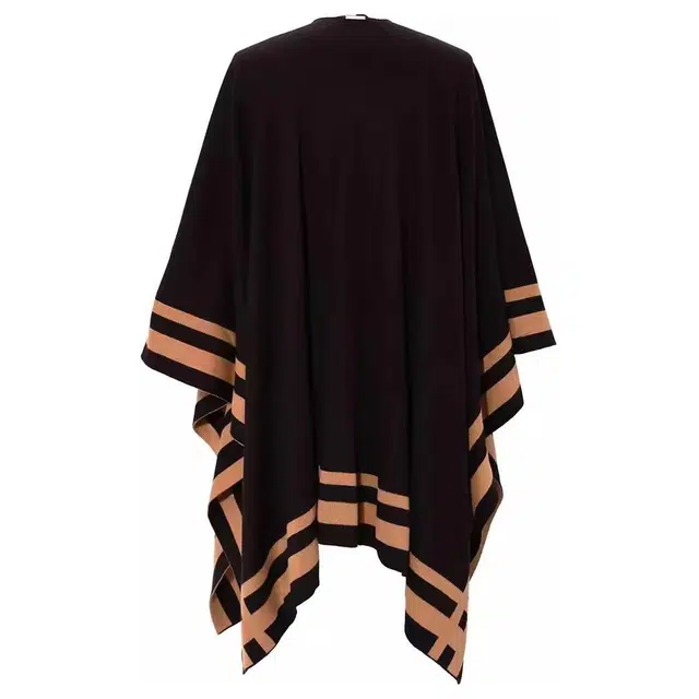 Ralph Lauren Striped Wool Blend Shawl Black