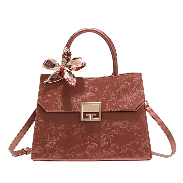 恒源祥 妈咪丝巾软皮气质时尚潮流高贵典雅优雅大气商务斜挎包 超纤合成革 单肩手提包 女款 红棕色