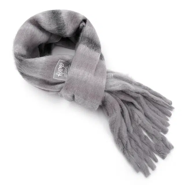 肯默 马海撞色条纹流苏 毛绒保暖 百搭时尚 涤纶 绒线围巾 男女同款情侣款