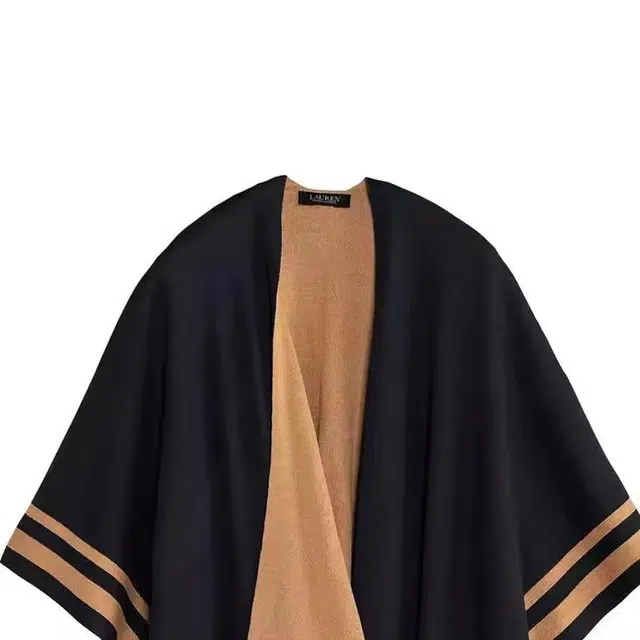 Ralph Lauren Striped Wool Blend Shawl Black