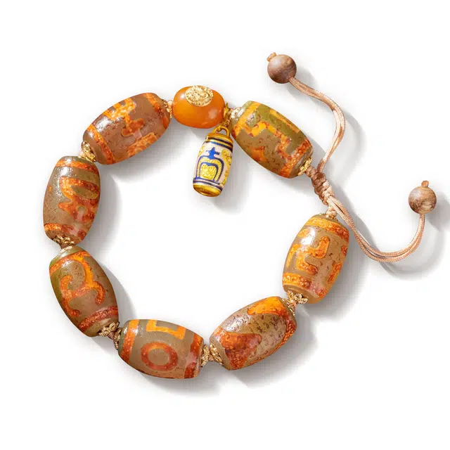 谧月珠宝 藏式天珠 新中式国潮小众轻奢精致创意设计高级感百搭手饰古典大气单圈手工编绳好运 玛瑙 玉石手串 男女同款情侣款