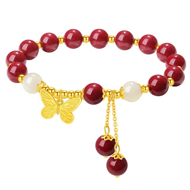 银千惠 新中式灵动蝴蝶诸事顺利 朱砂 手串 女款