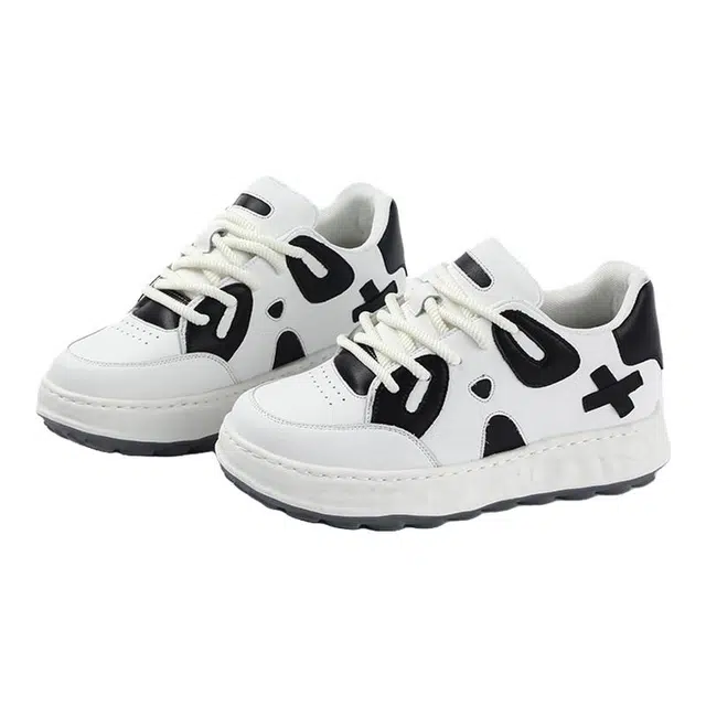 年走索 牛剖层革 时尚舒适百搭 防滑耐磨增高 低帮 生活休闲鞋 男女同款 黑白色