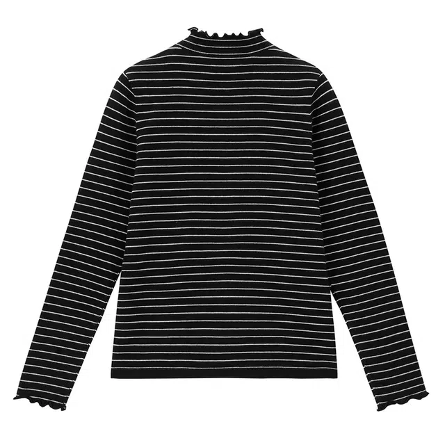 佐丹奴 条纹木耳边半高领打底针织衫 女款