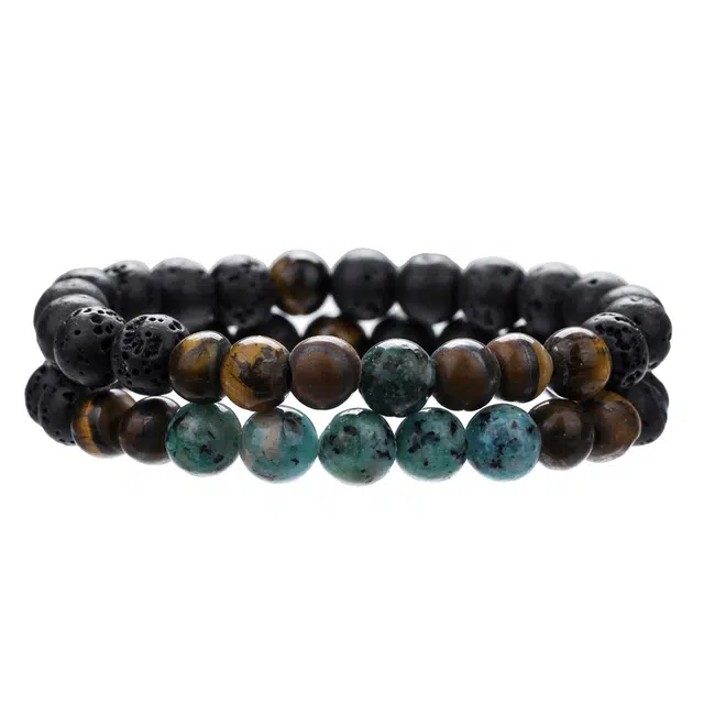 前方大荒野 火山石串珠叠戴链熔岩石新中式潮流简约设计穿搭日常通勤休闲时尚个性复古氛围感 树脂 手串 男女同款情侣款