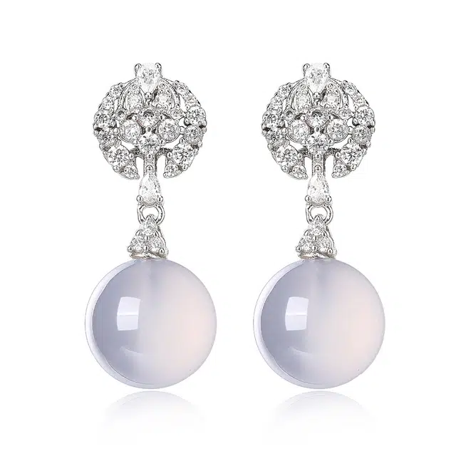 翠雅金楼 群镶轻奢新中式吉祥圆满如意 小众高级感转运珠珠 玉髓 耳环 男女同款情侣款