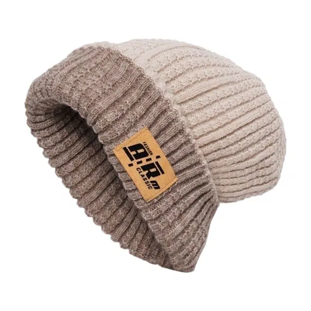 木林森  双色双面戴大头围针织堆堆帽小众设计护耳毛线帽防寒保暖百搭休闲冷帽 棉 帽子 男女同款情侣款