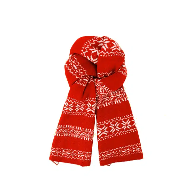 浪莎 红色新年圣诞氛围感雪花保暖围巾秋冬季加厚逛街旅游出片围脖 男女同款情侣款 绒线围巾 男女同款情侣款