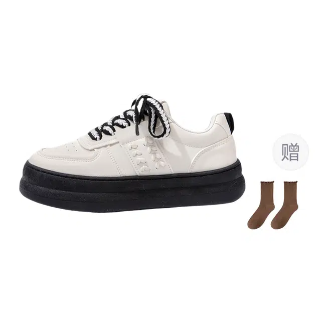 小鹿米利 厚底加绒加厚百搭 板鞋 女款 白黑