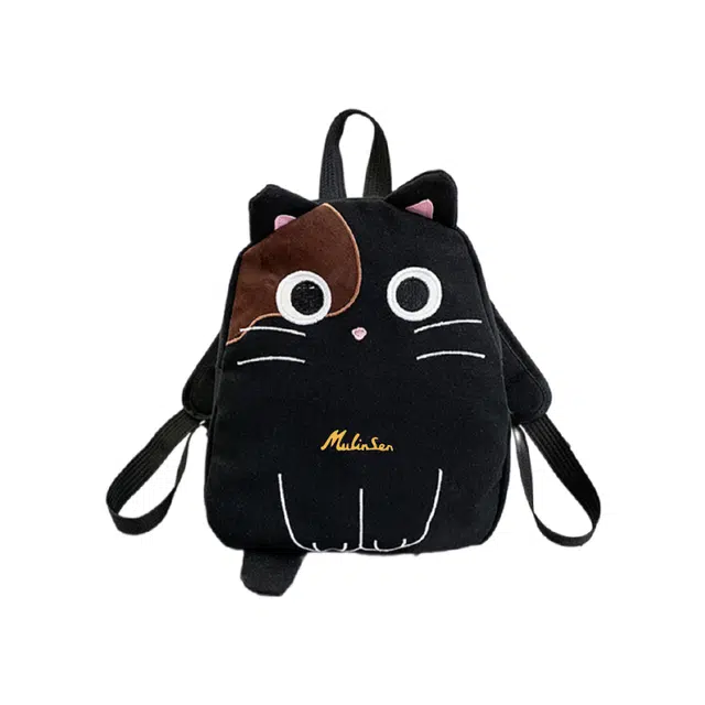 木林森 韩版网红猫咪二次元萌系学生书包 帆布 双肩包 男女同款情侣款 白色/黑色