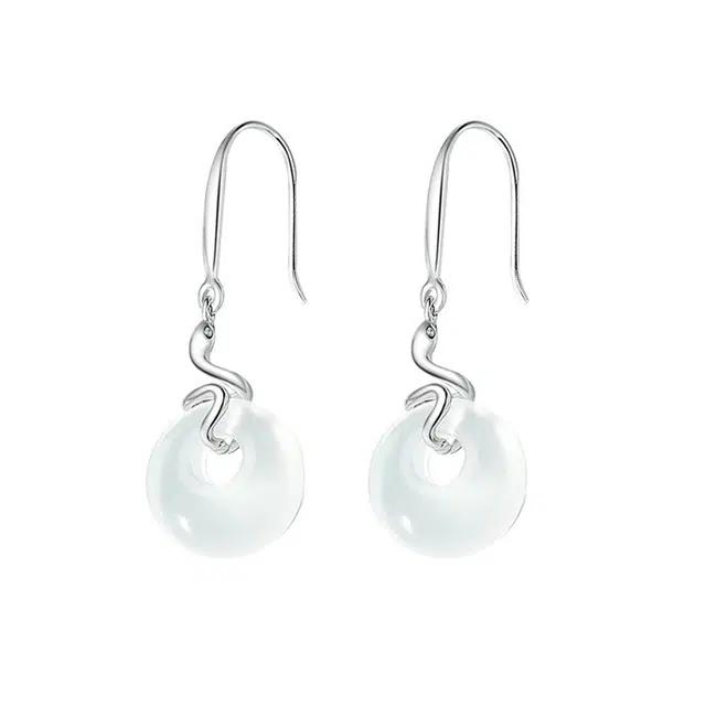 金六福吉祥 【平安喜乐】灵蛇平安扣耳饰 新中式国风温柔典雅精致百搭优雅简约大气显气质诸事顺利转运#好运 玉髓 耳环 女款