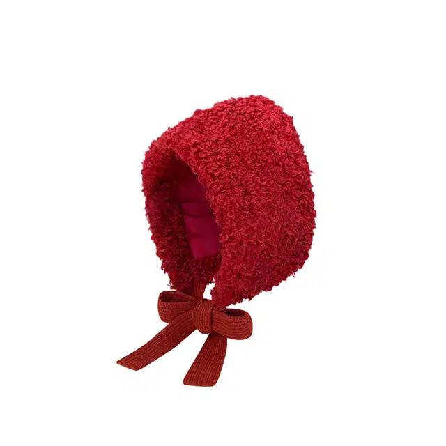 【时尚保暖】 浪莎 圣诞新年氛围感红色可爱羊羔绒绑带包头帽子女生秋冬季保暖百搭护耳帽巴拉克拉法帽 涤纶 绒线帽 女款