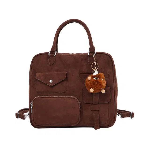 笛贝嘉 复古休闲简约日常通勤时尚百搭 皮绒 双肩包 大号 女款 黄棕/深棕