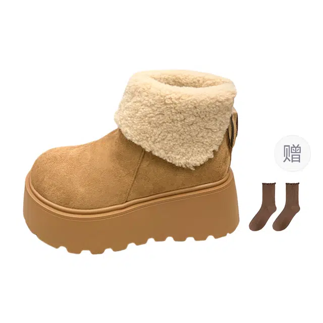 小鹿米利 翻毛皮 保暖耐磨增高防滑 厚底时尚加绒 短筒 雪地靴 女款