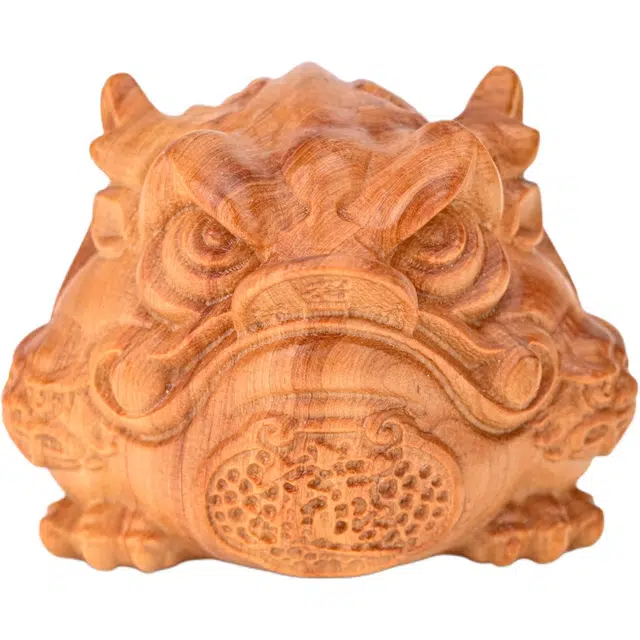 天纵 中式招财进宝桌面装饰吉祥物工艺品 实木精雕三组霸王金蟾招财好运手把件 崖柏 木作摆件 男女同款情侣款