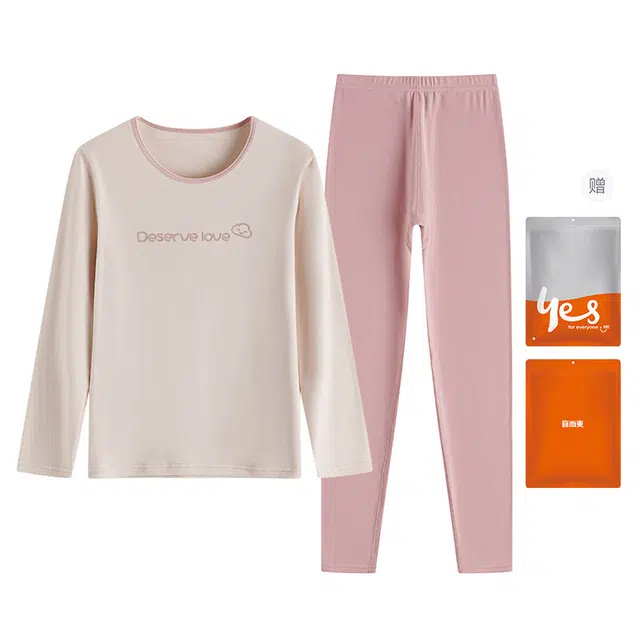 宜而爽 少女双面磨绒保暖内衣套装初高中学生发热秋衣秋裤打底保暖套装 女款