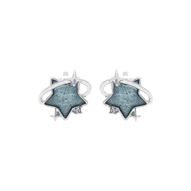 前方大荒野 环绕蓝星耳饰闪耀星星森系轻奢高级感小众设计优雅迷人冷淡风日常通勤时尚百搭小巧精致 合金 耳钉 女款