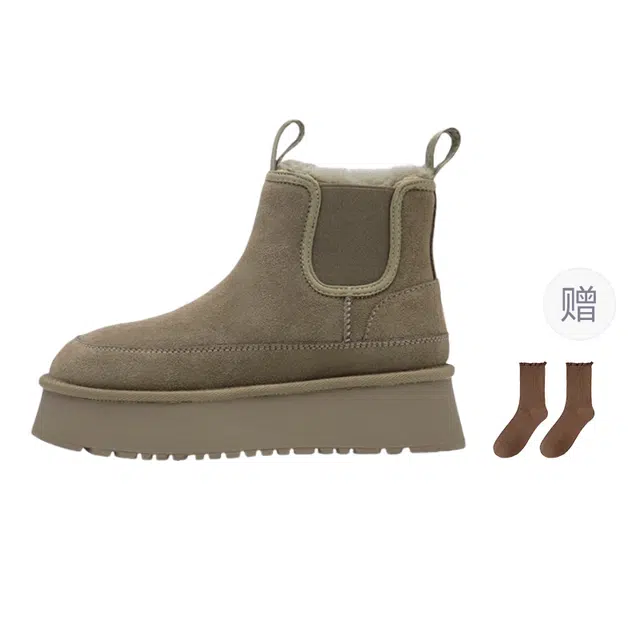 小鹿米利 翻毛皮 保暖耐磨防滑 厚底加绒加厚抗寒户外 短筒 雪地靴 女款
