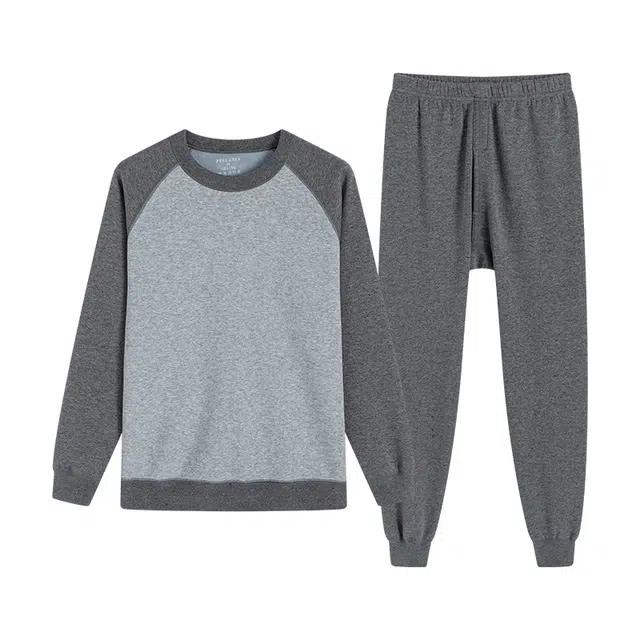 贴身领域 亲肤舒适长袖长裤加绒加厚保暖套装 男款