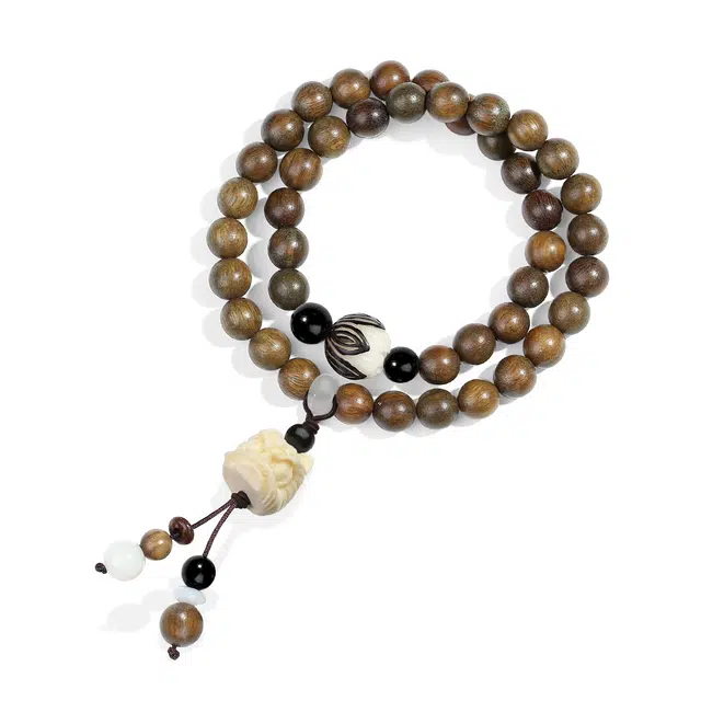 【普陀山官方已过香】 普陀山文创 莲莲时来运转纳福貔貅多圈叠戴 新中式复古上岸招财佛珠#好运 绿檀 木作手串 男女同款情侣款