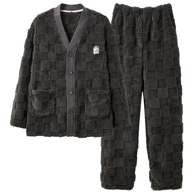 莫代尔 休闲宽松长袖长裤柔软舒适保暖可外穿不卡档睡衣套装 男款 图片色