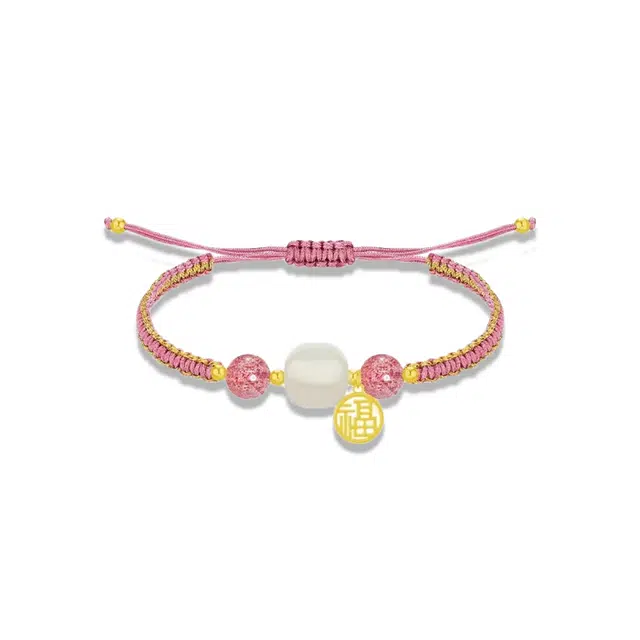 大唐国鼎 好运福牌手绳新中式简约时尚小众设计国潮宫廷风精致纹理 好运 水晶 手链 女款