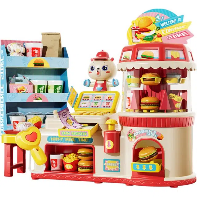 贝杰斯 旋转汉堡餐厅 六一儿童超市收银机 过家家 智能玩具