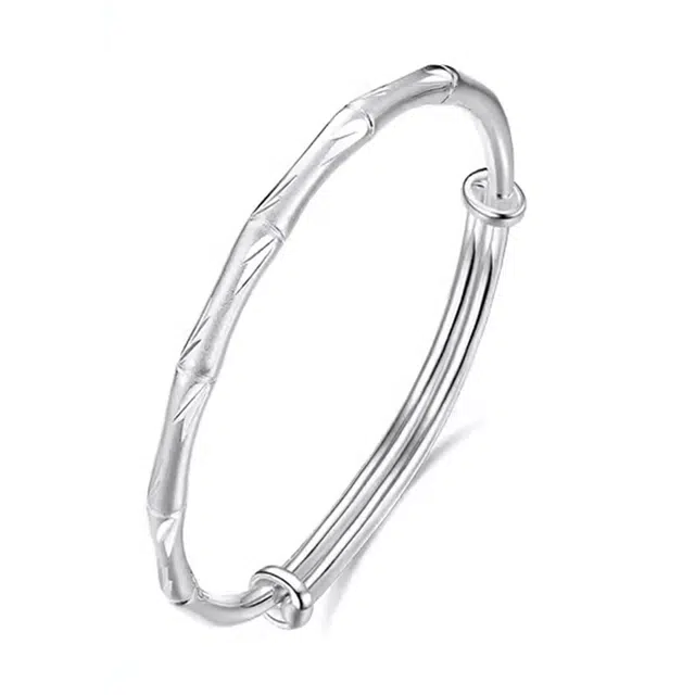 银千惠 新中式竹报平安节节高升光面素圈竹节镯子 学业上岸推拉款有你竹够闺蜜生日平安夜圣诞快乐送礼首饰 好运 竹韵竹叶印花 手镯 女款