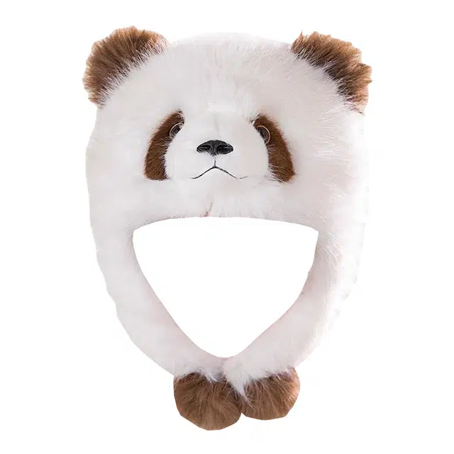 乐乐鱼 卡通七仔熊猫帽子仿水貂毛头套冬季 防风帽 软萌可爱 玩偶周边