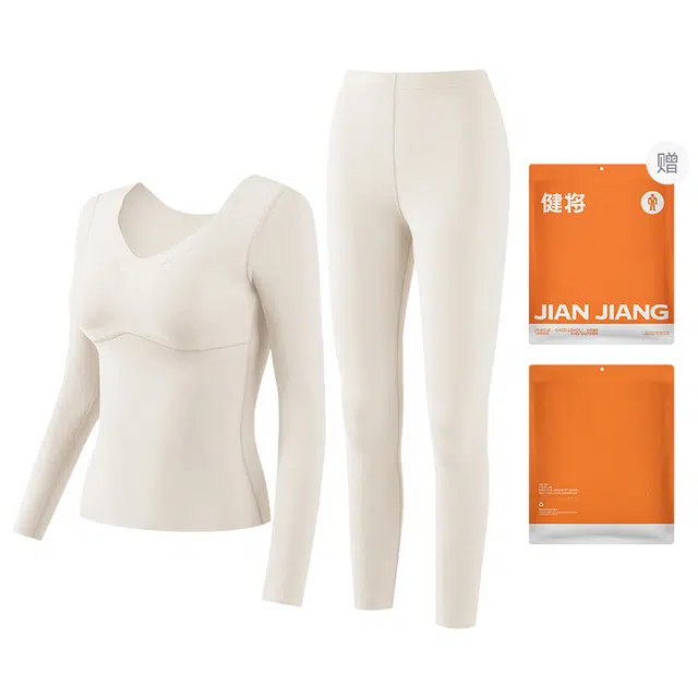 健将 带胸垫无痕发热舒适纯色保暖套装 女款 礼袋组合装