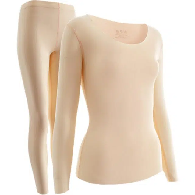 雅鹿 纯色圆领打底弹力双面磨绒保暖套装 女款