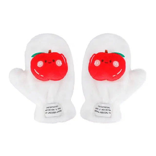 俞兆林 可爱苹果针织秋冬加厚保暖防寒连指挂脖 毛绒 绒线手套 男女同款情侣款