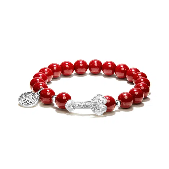 北隐 新中式福气如意福牌 国风招财纳福 轻奢简约百搭设计 朱砂 玉石手串 男女同款情侣款