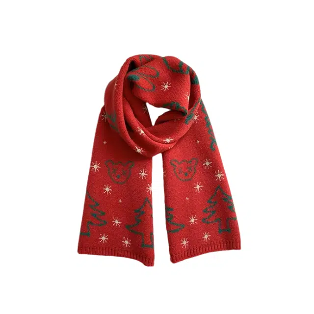 俞兆林  秋冬保暖百搭学生红色圣诞树针织保暖氛围感 绒线围巾 男女同款情侣款