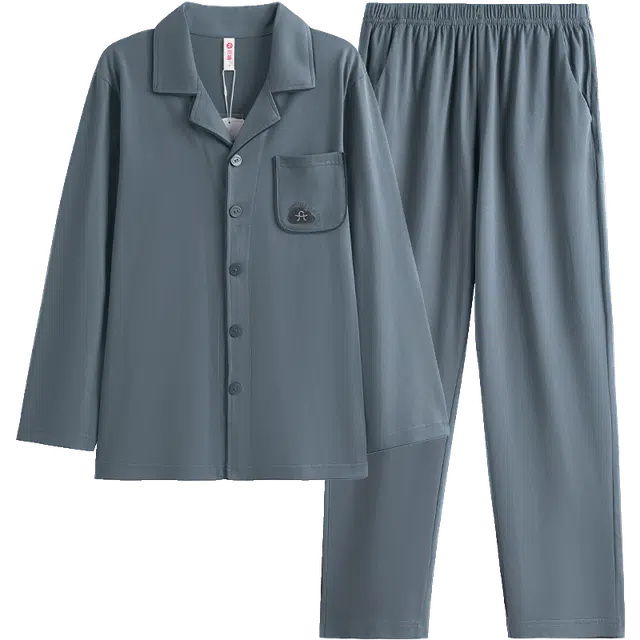 芬腾 长袖长裤纯棉青年加大码休闲家居服睡衣套装 男款