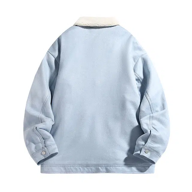 雅鹿 复古高街加绒加厚纯色翻领单排扣百搭长袖夹克外套 男女同款