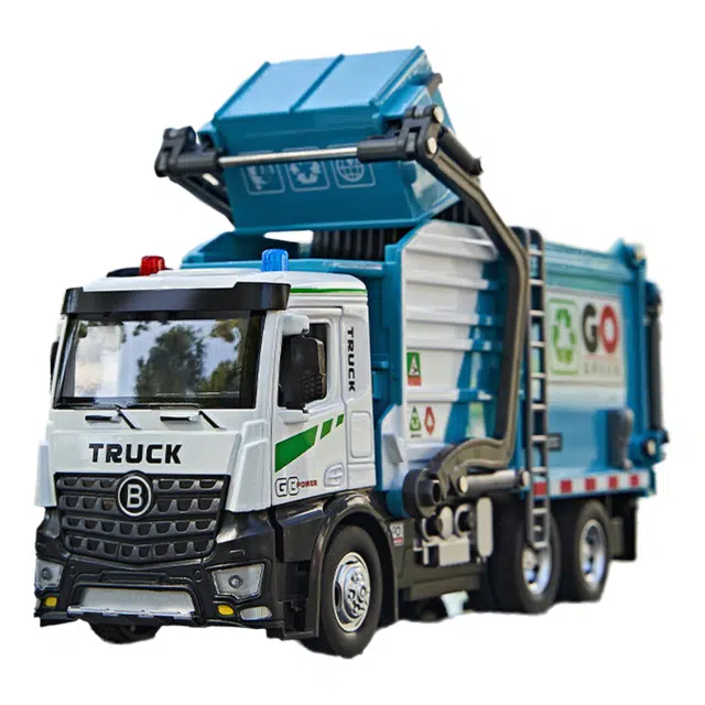 驰誉车玩 电动城市环卫车 电动升降车架 仿真车模 收藏摆件 亮灯响声 合金车模 成品模型